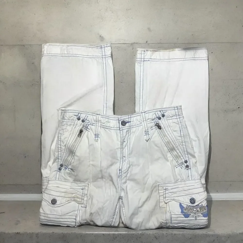 🧢 Jetlag Cargo Pants‎ 33x34 White Blue Stitch